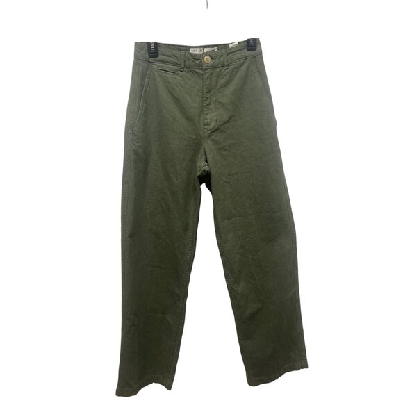 Girls Of Dust Olive Green High-Waisted straight leg Cotton Pants X-Small - Picture 1 of 11